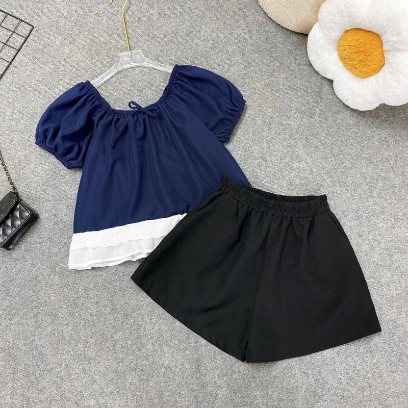 Sét bigsize nữ CÓ BÁN LẺ áo kèm quần short nữ điệu xinh xắn áo kiểu phối ren nhẹ nhàng nàng thơ thời trang nữ xinh Đậu bigsize A290 Q500