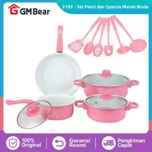 [BAYAR 1 DAPAT 13] GM Bear Set Panci Wajan Penggorengan dan Spatula Merah Muda 2193 - Spatula Set Frypan Saucepan