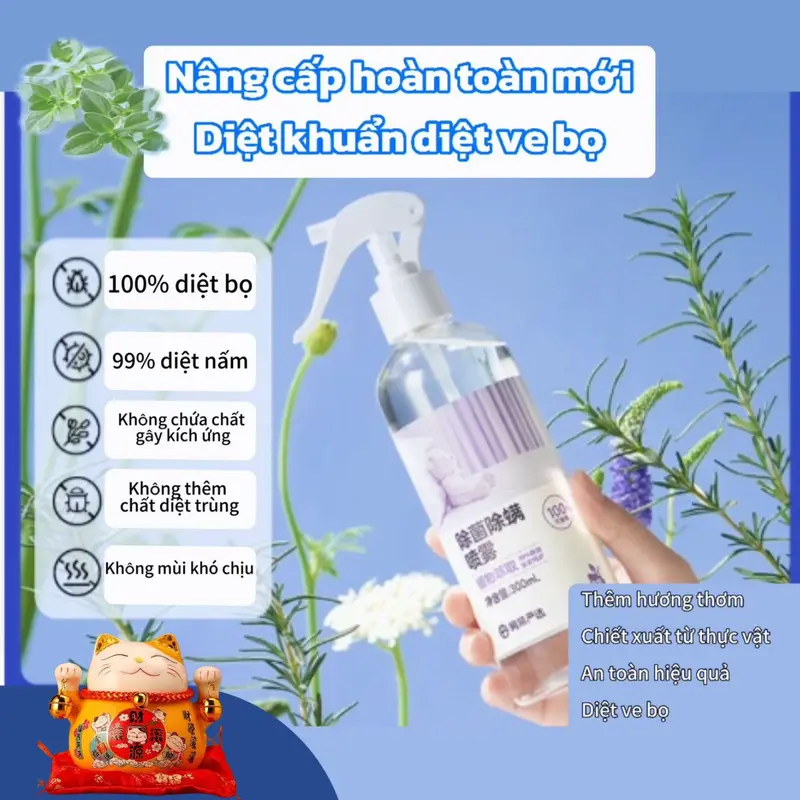 Xịt diệt mạt bụi, hương nước hoa chiết xuất từ thiên nhiên, khắc tinh của mạt bụi trên nệm giường quần áo 300ML nước giặt xịt  mốc bột  chua 0