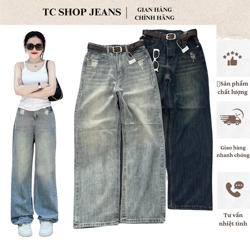 ( DÀI 103CM ) TCSHOPJEANS QUẦN JEAN ỐNG SUÔNG BIGSIZE RÁCH NHẸ LƯNG CAO CHẤT JEAN KO GIÃN  MÃ 380