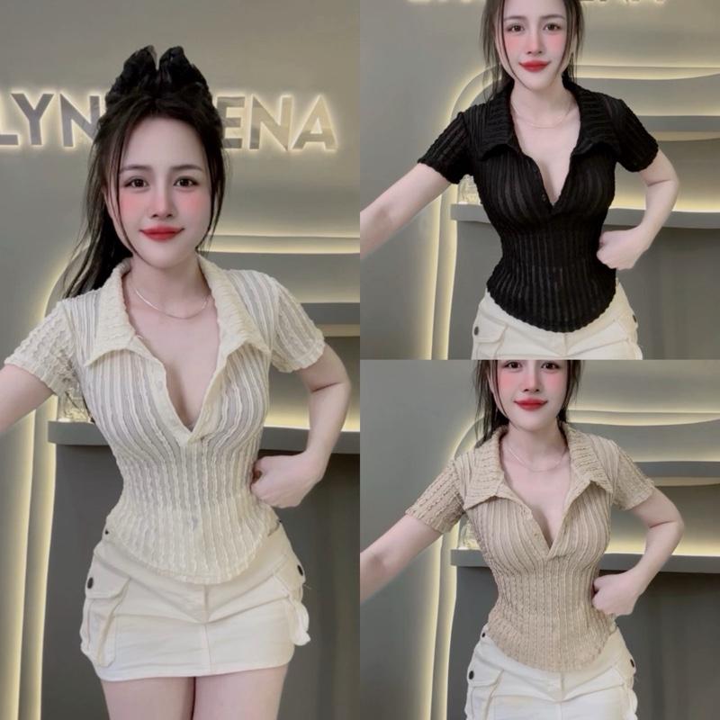 Áo Hotgirl tay ngắn cổ bẻ vãi xốp nỗi sang trọng nhà Lynh Zena_A7719