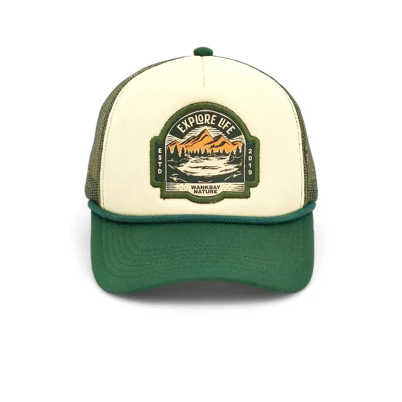 Wankbay Topi Trucker Plastisol Explore Life Green White Dewasa Corduroy Hat 6