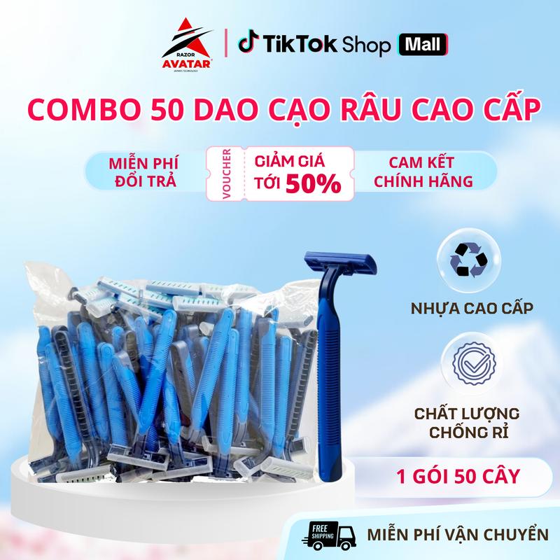 Avatar Combo 50 Cây Dao Cạo Râu Cao Cấp 2 Lưỡi Có Dải Bôi Trơn Cán Cao Su êm Ái Dùng Cho Nhà Hàng Khách Sạn Cạo Râu