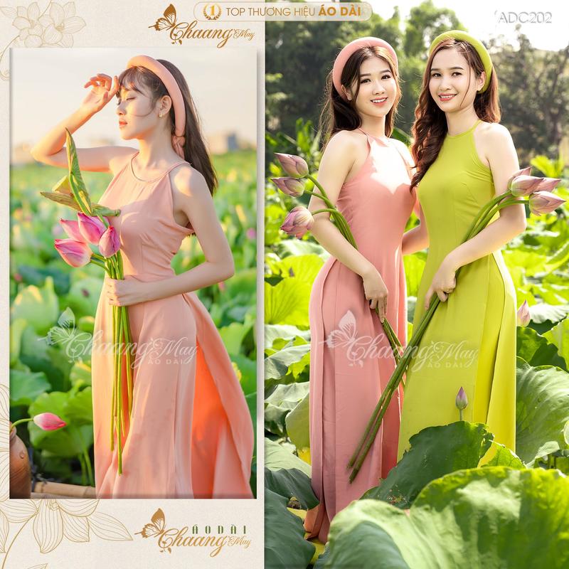 Áo yếm hồng trắng xanh các màu Chaang may sẵn dáng áo yếm dài truyền thống chụp sen cổ xưa đẹp Nữ Dress Hoa Sen ADC202