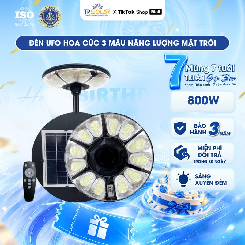 Đèn UFO Năng Lượng Mặt Trời 800W 3 Màu Ánh Sáng Chiếu Sáng Xuyên Đêm, Sáng 360 Độ Pin Mono Sạc Nhanh Chế Độ Sáng Cảm Biến Chuyển Động Tự Động Bật Tắt, TP Solar TP.UF11.800