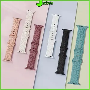 【Tali Jam】Engraved Silicone Strap for IWatch Apple Watch Strap Ultra 2 SE 2 Series 10 9 8 7 6 5 49mm 46mm 45mm 41mm 44mm 40mm 42mm 38mm Soft Rubber Band Women Flower Printed Tali Jam Tangan for T800 Ultra I8 Pro Max S8 S9 Ultra 8 MAX 9 PRO S20 T500