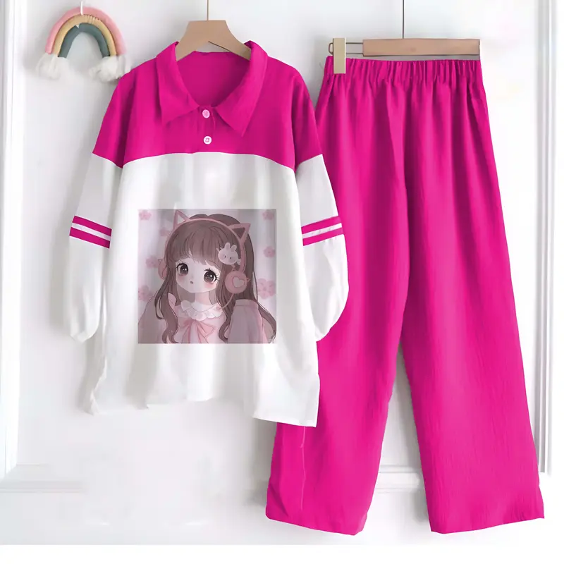 Setelan Anak Perempuan set Morlin anak 3-12 tahun crinkle airflow Baju Celana Fashion 4