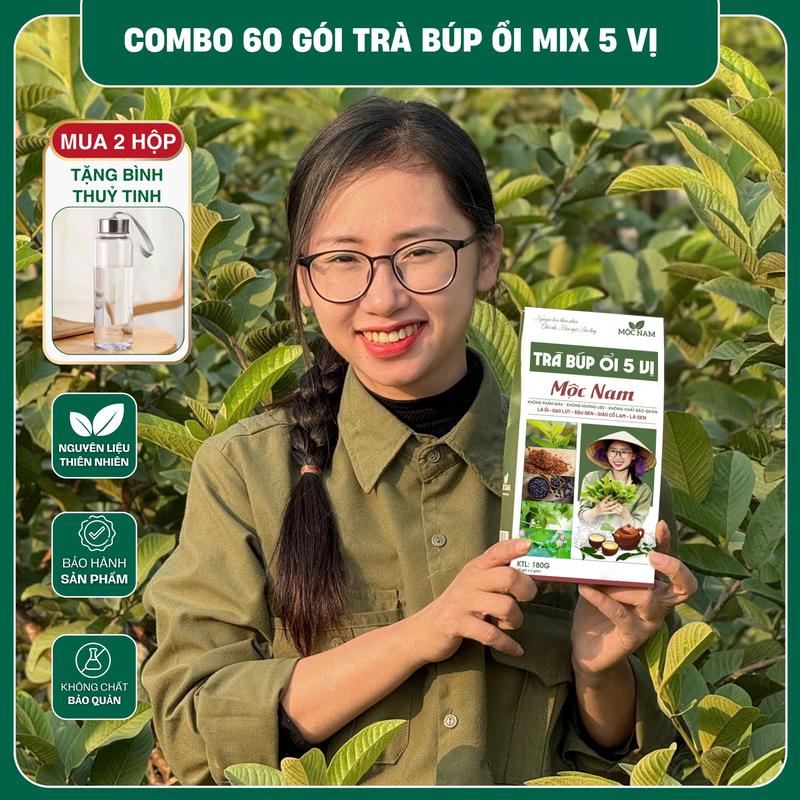60 Túi Trà Lọc Ngọn Ổi Non Mix 5 Vị Thảo Mộc Mộc Nam Lá Sen Gạo Lứt Đậu Đen Giảo Cổ Lam