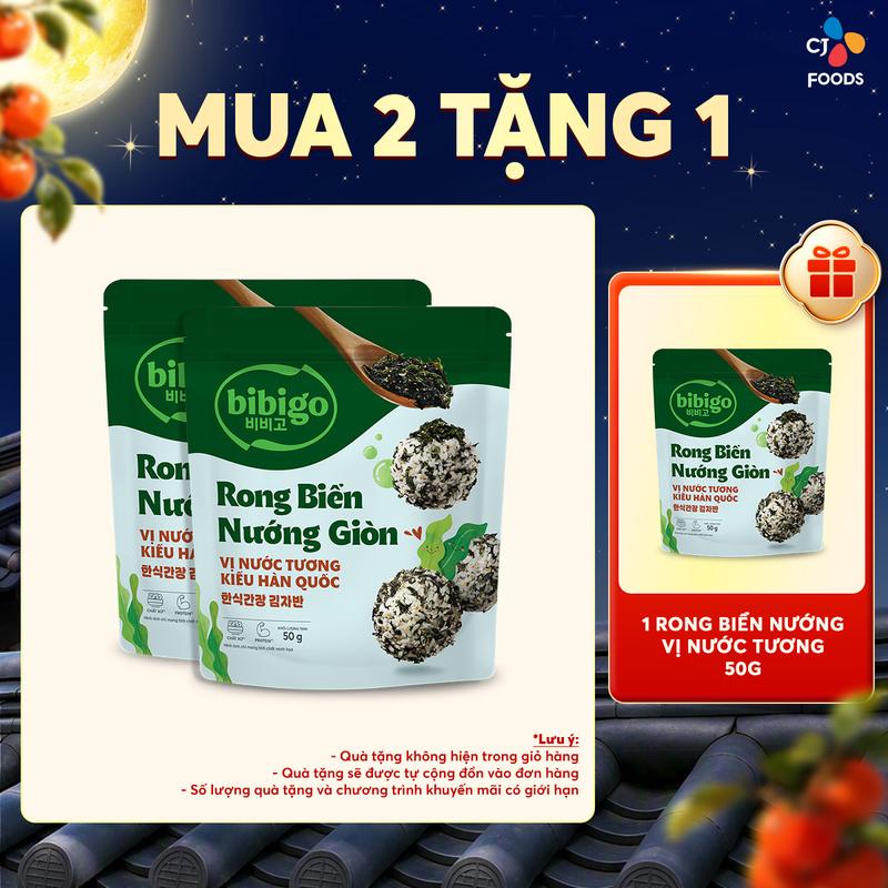 Combo 2 gói Rong biển nướng giòn rắc cơm vị Nước tương Hàn Quôc Bibigo (50g x 2…
