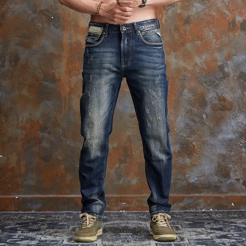 MÃ 1025. Quần jean Nam, Denim Dày Dặn, Co Giãn, Màu Xanh Đậm, Thiết kế Đơn Giản Dành Cho Đàn Ông Trưởng Thành. Menswear 1