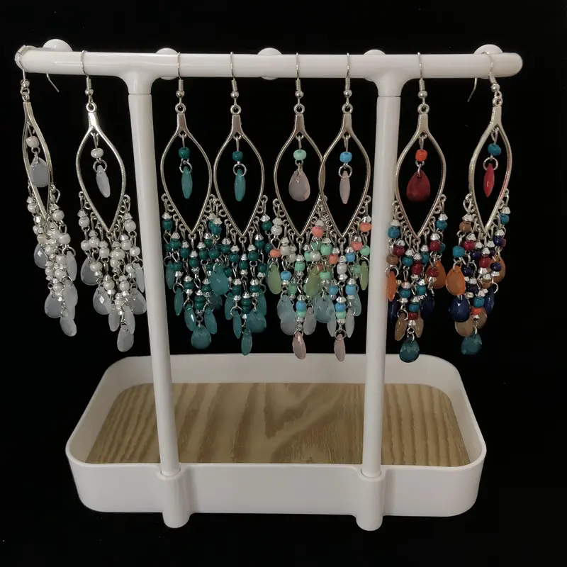 Anting-anting panjang gaya Siberia dengan batu akik warna-warni 7