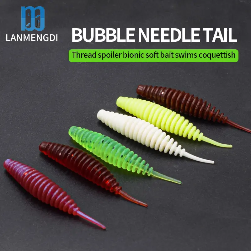 [LANMENGDI] Micro Thing Light Dance Bubble Worm Small Needle Tail Soft Bait Upside Down Fishing Lure Threaded Sequin Thread