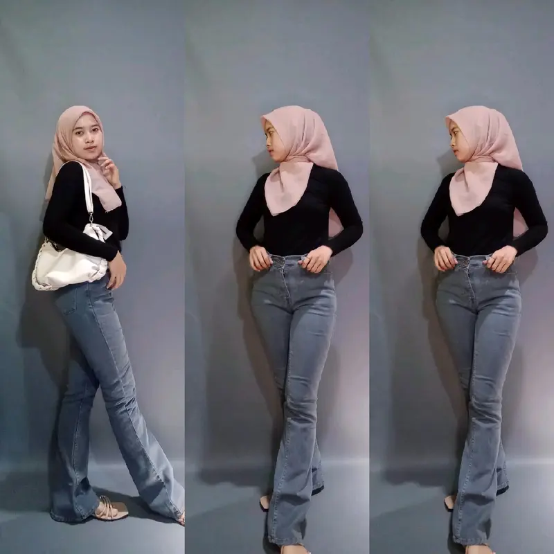Celana Jeans Cutbray Highwaist Stretch Premium Panjang Long Basic Cutbray Wanita - Skinny, Hitam Cewek 0