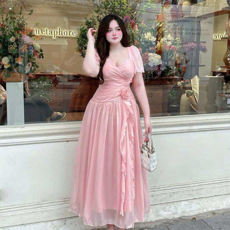  ANie Bigsize - Đầm Tơ Dáng Dài Đính Hoa Eo Bigsize 60 đến 90ký Chất Vải Tơ Sang Trọng Màu Trắng Hồng Đen Cho Tiệc Hoặc Đi Chơi 