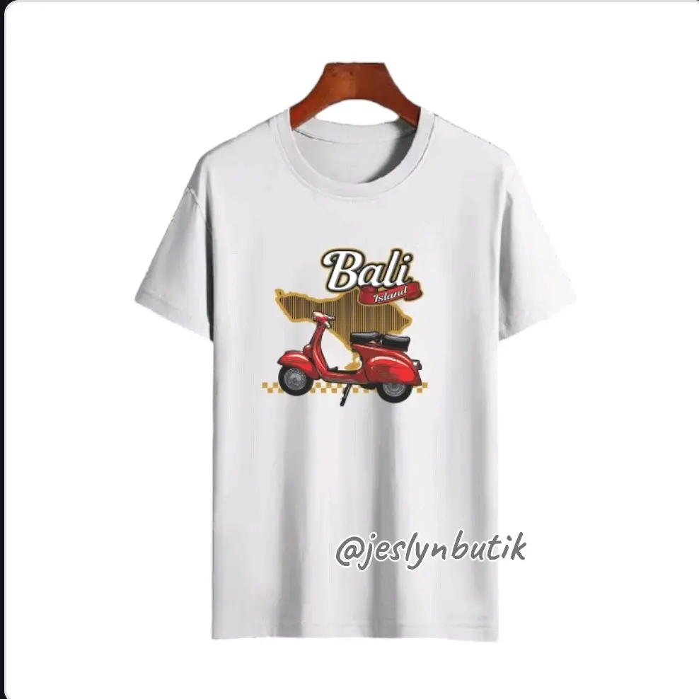 kaos Baju distro oleh oleh PULAU BALI ISLAND VESPA BAJU SOUVENIR Oblong Pantai Surfing Katun Combed Pria