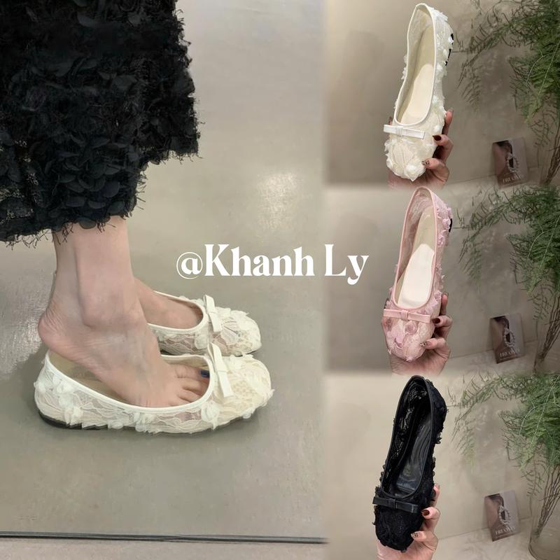 [FORM TO] Giày búp bê ren thêu hoa hồng nổi 3 màu hàng QC full box MAI