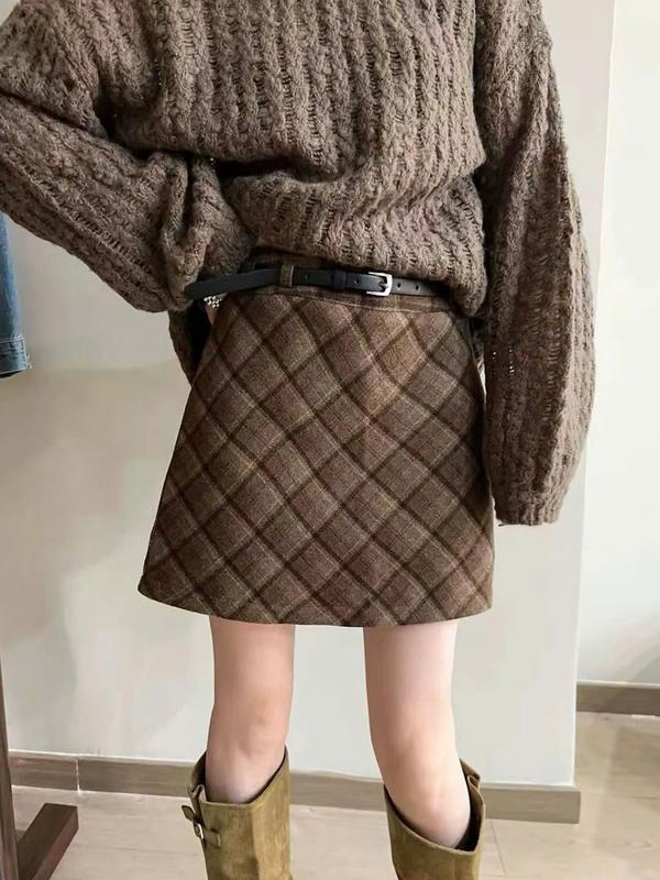   Hàng QC  9881 Chân Váy Dạ Kẻ Ngắn Cao Cấp – Có Quần Bảo Hộ Form Đẹp Tôn Dáng 