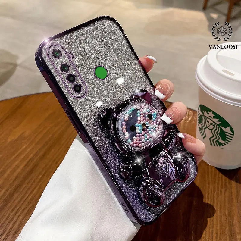 Casing for Realme 5 5i 5s 6i c3 5 Pro Realme Narzo 20A RMX1911 RMX1919 RMX1927 Sparkling Powder Electroplated Soft Shell Cute Rainbow Bear Phone Case Lens Full Coverage Anti Drop
