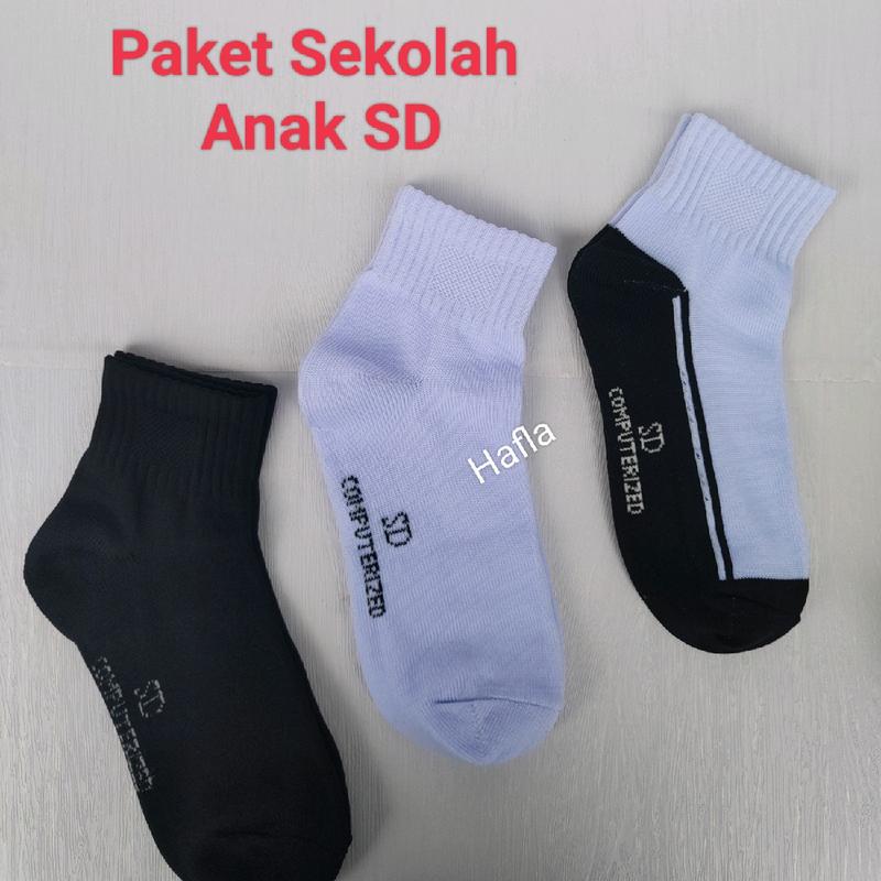 (Pilih Warna)3 Pasang Kaos Kaki Sekolah Anak SD Putih Hitam Katun Tebal Halus Fashion 0