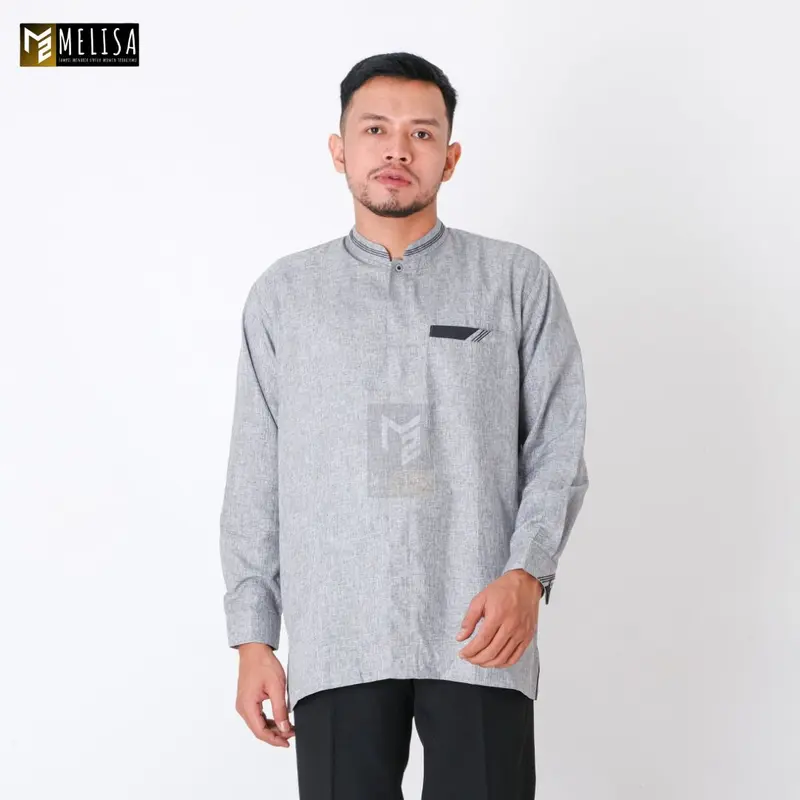 Baju Koko Pria Dewasa Katun Madinah Polos Lengan Panjang Ukuran M L XL - Abu-abu Muslim Remaja 5