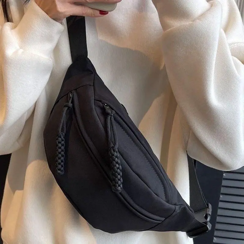 Ready Stock Syeon01 Canvas Messenger Bag Mobile Phone Waist Bag Sports Chest Bag 2 Compartment Unisex Pouch Bag Fashion Leisure Single Shoulder Bag