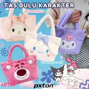 Tas bulu lucu karakter sanrio/ tas anak perempuan/ tas slempang anak untuk kado /Shoulder Tote Bag Fluffy / Cute Fluffy Mini Tote Bag murah meriah