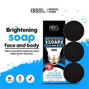 IBS Sabun Pencerah Wajah & Tubuh (3pcs hitam ) Brightening Soap For Men  Bebas Kusam & Jerawat Dengan Active Charcoal Glutathione Collagen Niacinamide Dan Sunflower Seed Oil - Membersihkan