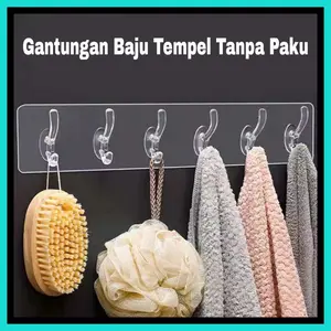 Gantungan Dinding Tanpa Paku 6 Hook Gantungan Tempel Cantolan Baju 6 Plastik Besi