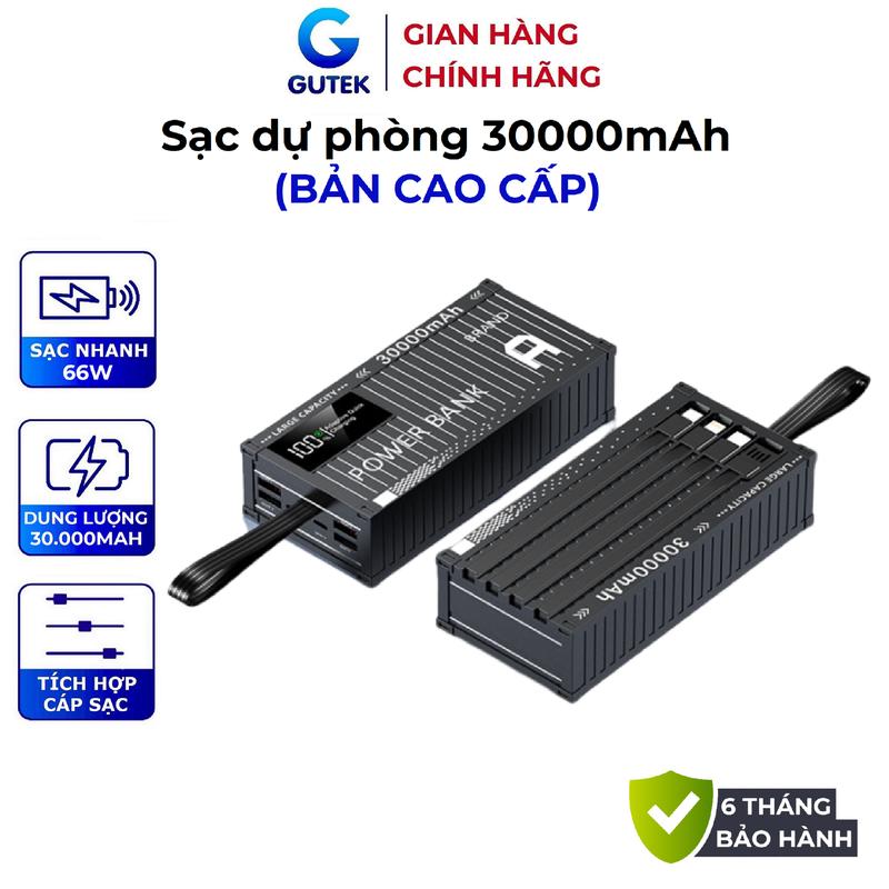 Sạc dự phòng Container 30000mah sạc nhanh dung lượng pin lớn có kèm dây cáp cho nhiều điện thoại - Gutek DX72