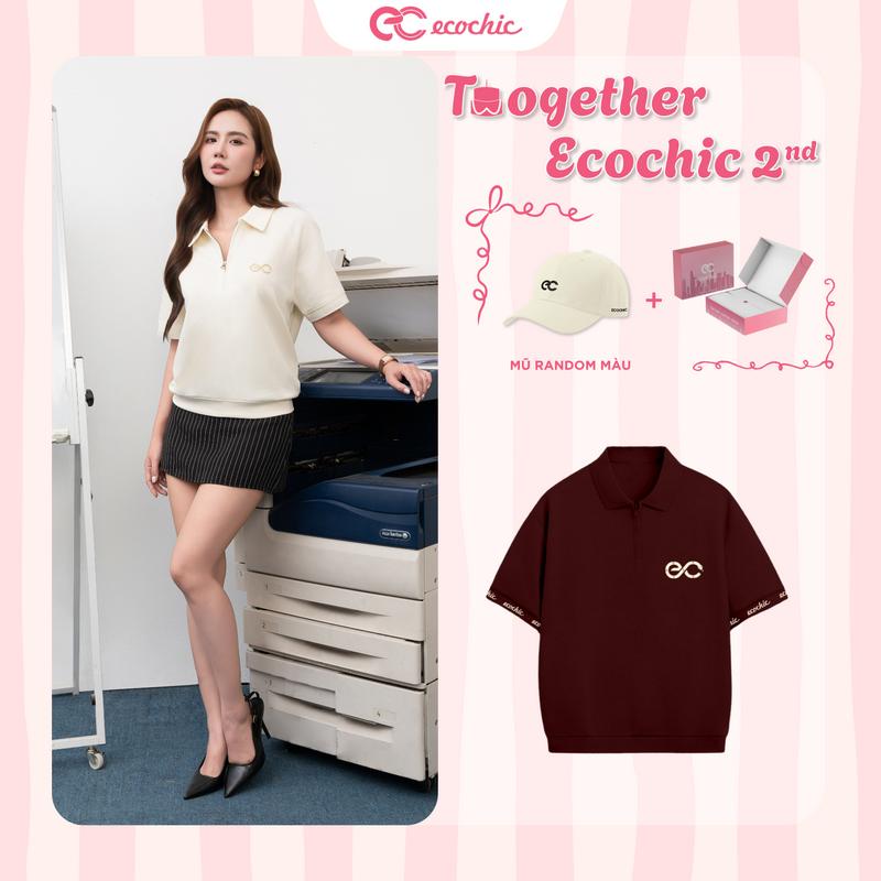 Áo Polo MONARQUE ECOCHIC Logo Cao su 3D Bo Gấu Nhẹ Bo Tay Rib Dệt Chữ Chính Hãng Unisex Nam Nữ B164