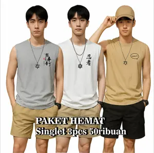 PAKET HEMAT Kaos Singlet Lekbong Pria Isi 3pcs Cowok M L XL XXL untuk Kebutuhan Sehari-hari Distro Oblong Hitam Katun Singlet Santai Gym