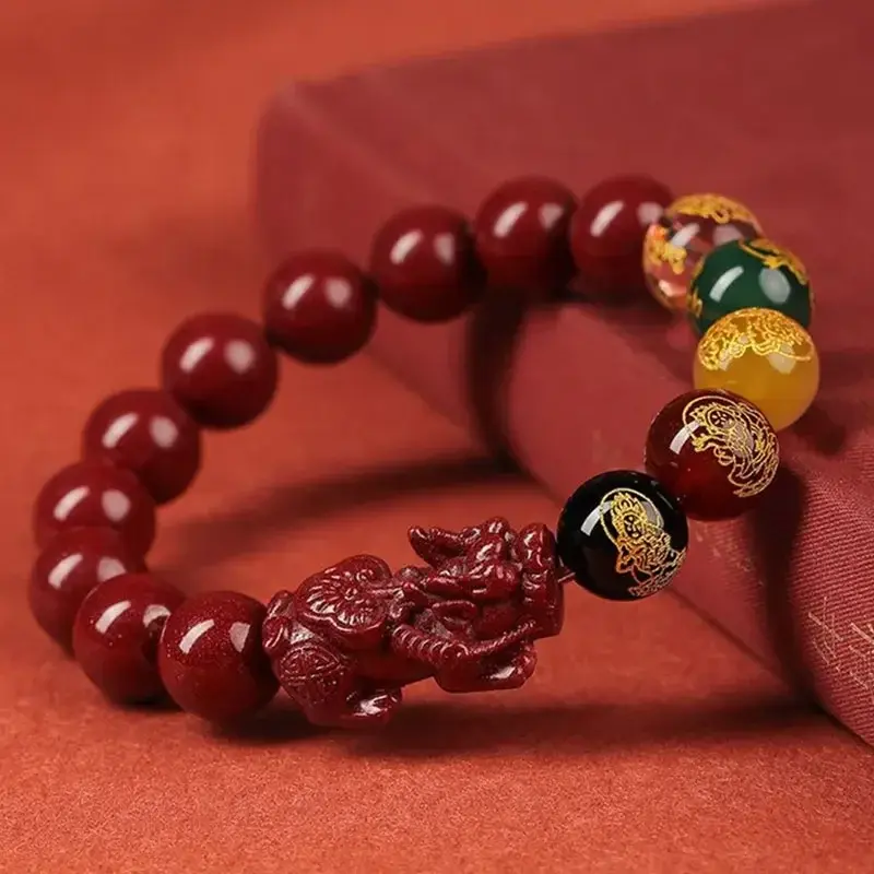 Arulla Phong Thủy Pi Xiu Vermilion Bracelet, Nội dung cao Vermilion Năm Phúc Thần May Mắn Bracelet,Quà Tặng Trang Sức 8/10/12mm