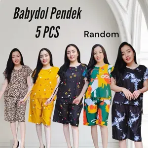 Babydol ISI 5 PCS Pendek Rayon Pendek Krill Adem Nyaman Wanita Setelan Baju Celana Tidur