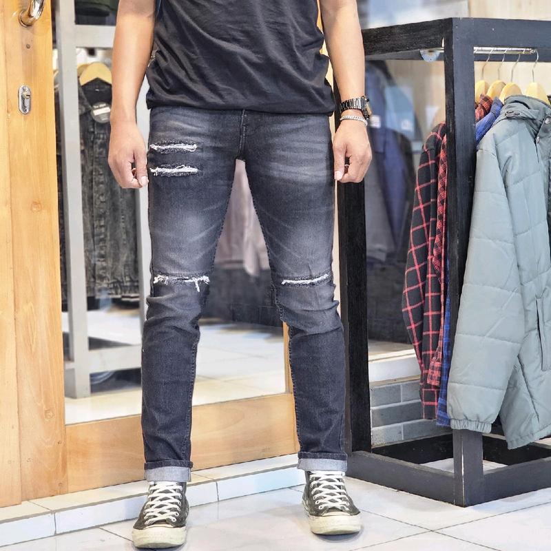 mydie-cekana jeans panjang pria sobek balck jas sobek/celana jeans pria slimfit Melar 1