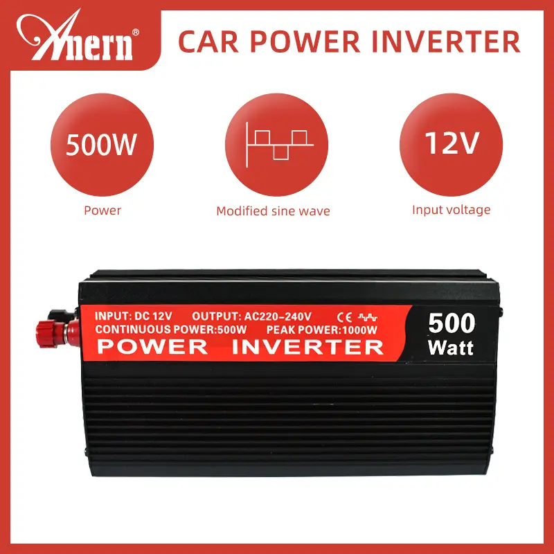 Anern IPS-500E 490W Performance Multi-Functional Vehicle-Mounted Sine Wave Inverter 12VDC to Stable 220V-240VAC/4.8VDC Output Featuring Energy Efficiency Low Voltage Protection & Advanced Correction Technology