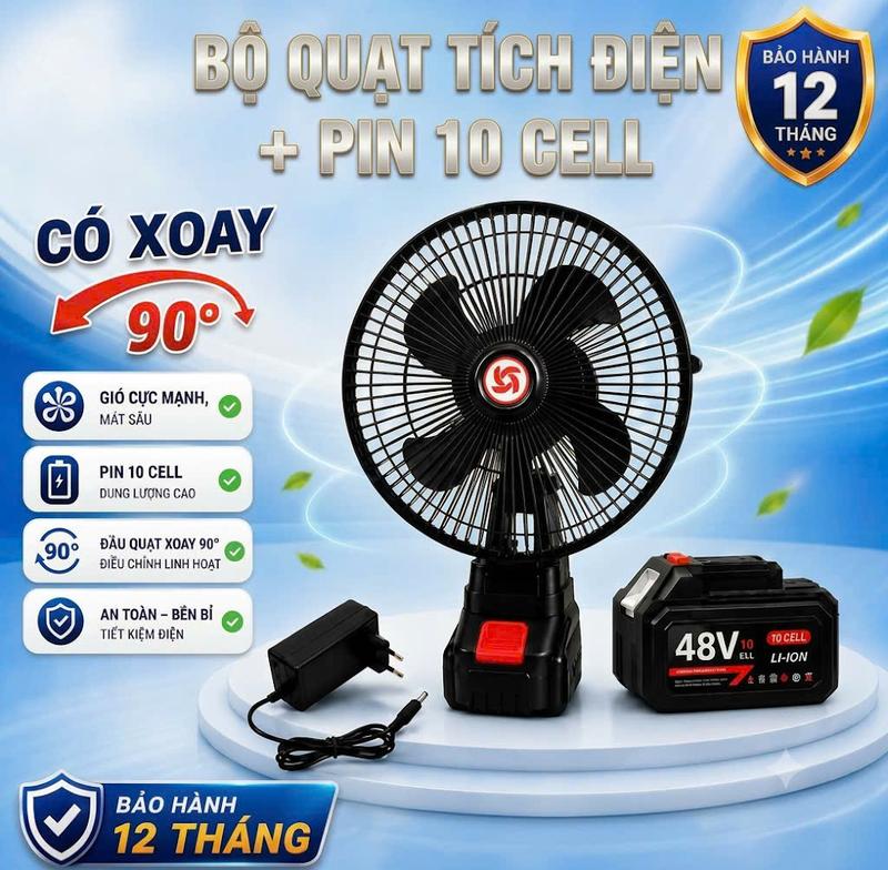 [Quạt tích điện 10 cell - lồng sắt có xoay ] Quạt tích điện pin châu , với 2 mức độ gió làm mát hiệu quả có thể dùng liên tục nhiều giờ trong ngày