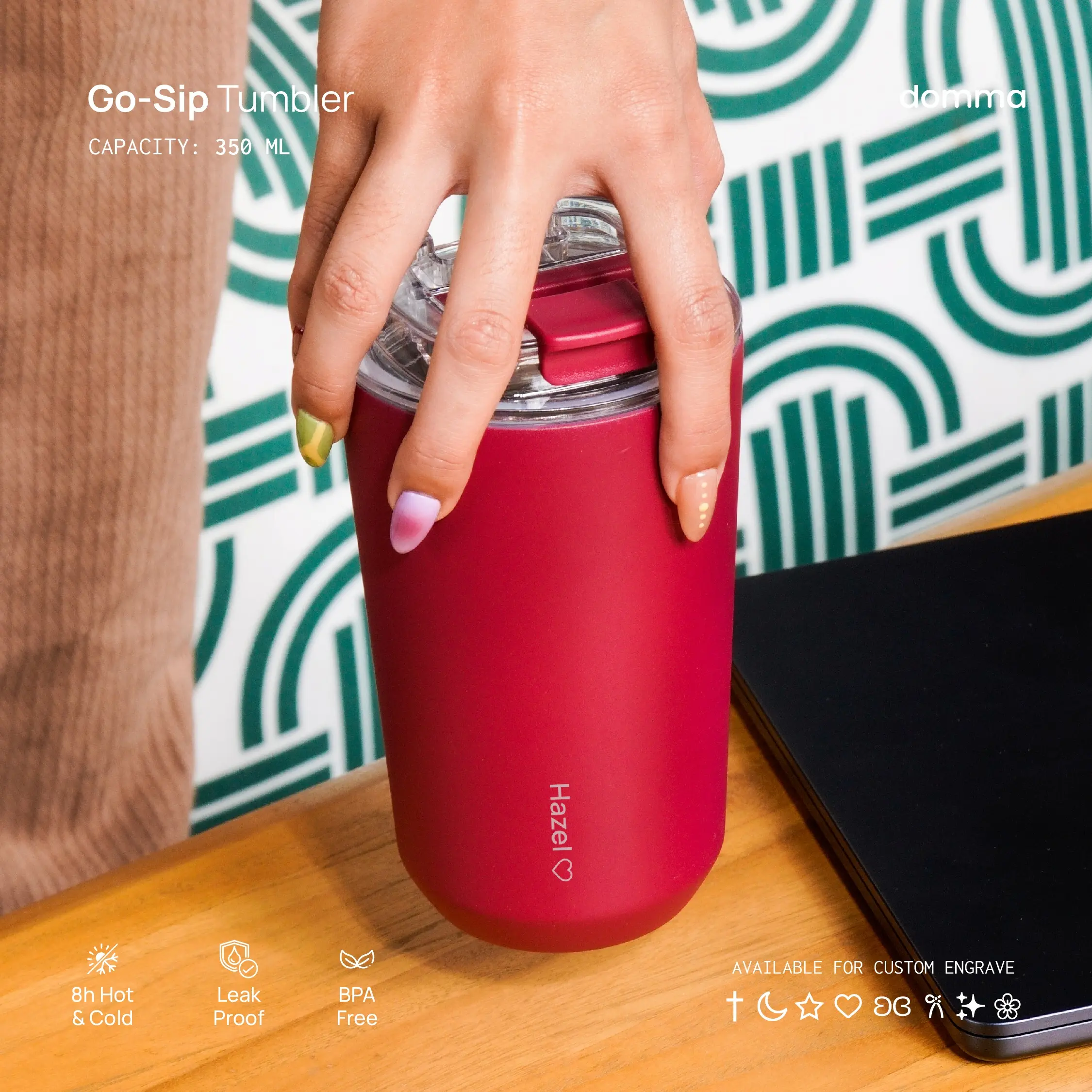[Domma] Custom Engrave - 350 ml Go-Sip Tumbler Double Wall Stainless Steel Insulated Water Bottle Botol Minum Thermos Kopi Teh Mug Vacuum
