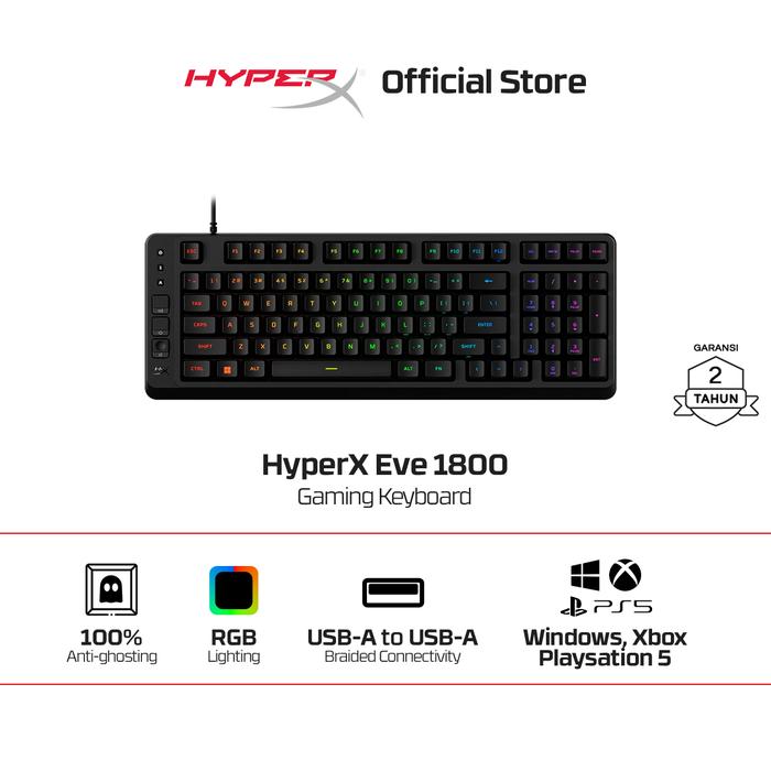 Gambar HyperX Keyboard Gaming Eve 1800 Wired - Black USB-A Mechanical Switch RGB LED Full Size Windows Xbox PlayStation 5 Mechanical Keyboard Non Wireless Original dari HyperX Indonesia Kota Administrasi Jakarta Utara Tokopedia