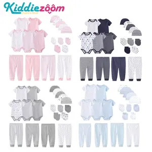 Kiddiezoom 19 PCS Bayi Baru Lahir untuk Anak-anak dan Gadis Pakaian/Gift Terno Termasuk 5 Pakaian Sarung tangan Bayi + 5 Pakaian Topi/Kap Bayi + 5 Pakaian Baby Rompers/Onesies/Jumpsuits + 4 Pakaian Pakaian Bayi Saja Peti Siap
