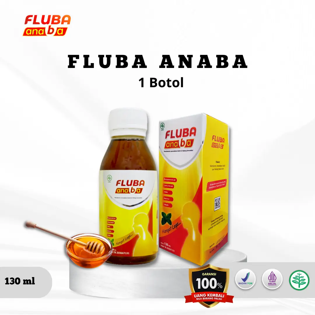 Fluba Anaba Original 130ml - Sirup Madu Herbal Untuk Batuk Berdahak, Pilek dan Demam untuk Anak dan Dewasa Halal & BPOM - Paket 1 Botol Syrup Honey Herbal