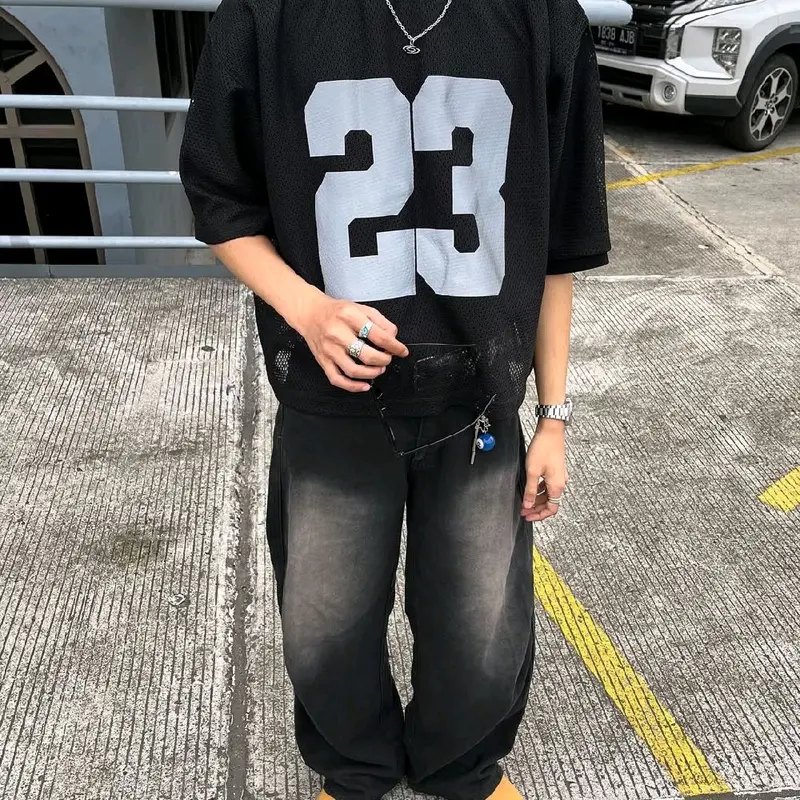 Celana Jeans Wishker Kulot Baggy Gombrong Pants Outfit Skena Gombrong Loose-fitting Y2K Shabby Chic Biru Hitam - Panjang, Wanita - Kaki Stretch Melar Denim 4