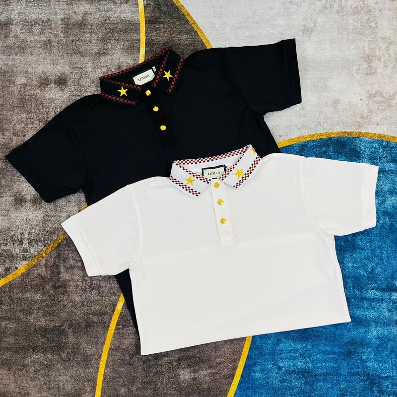 Áo thun polo nam cổ bẻ thêu họa tiết ngôi sao đính nút vàng sang trọng chất vải dày dặn đẹp hai màu trắng đen
