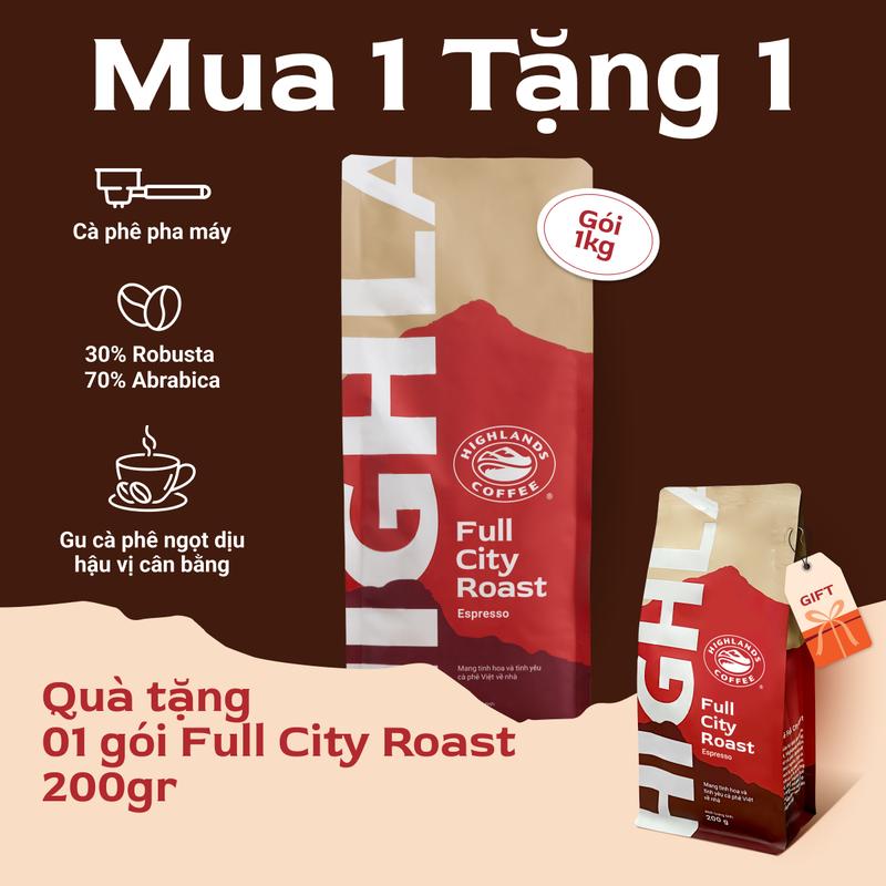   HOT DEAL Mua 1 tặng 1 -Tặng 01 gói cà phê hạt 200g cùng loại  Cà phê hạt Full City Roast Highlands Coffee 1kg Cafe  quà không hiển thị tại giỏ hàng  pha máy cold brew- hương vị socola đen caramel ngọt dịu hậu vị cân bằng. 
