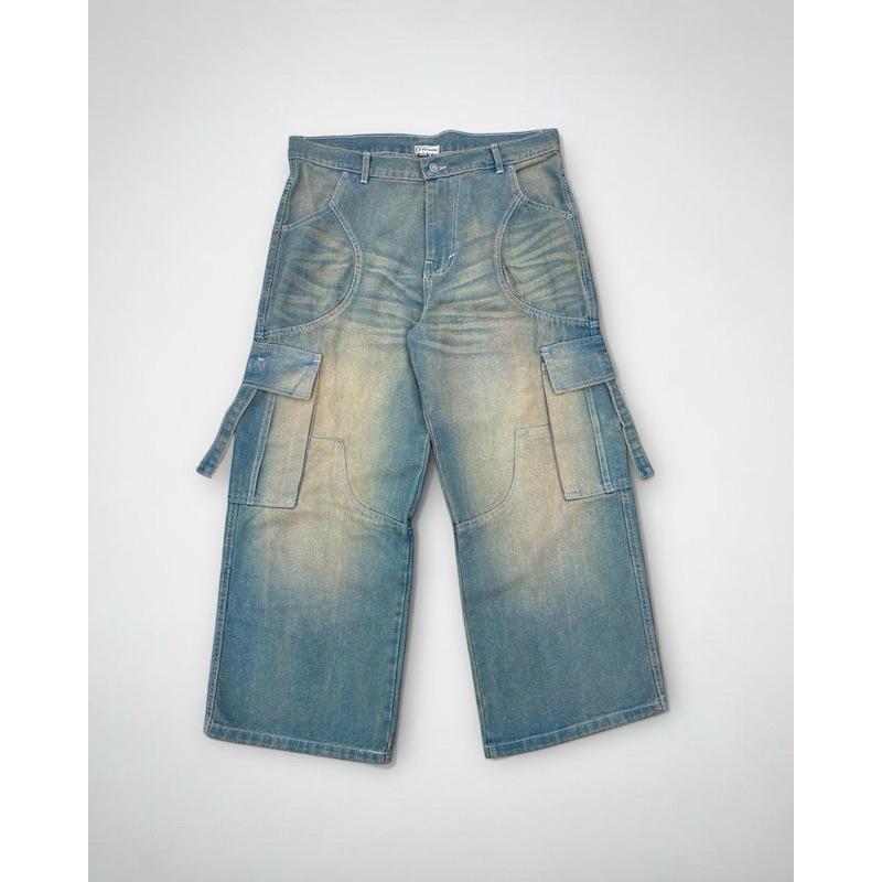 Bawwa Santai | Celana CARGO Baggy Jeans | GREEN BLUE RETRO Wash fading | SAMBA Series | Celana Cargo Jeans Denim| Celana Gombrang | Cargo pants | Baggy pants | celana skena 0