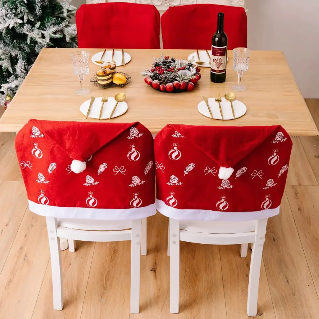 Christmas Chair Cover Motif Baru Flanel Merah Putih / Sarung Kursi Natal / Topi Kursi Natal / Cover Kursi Santa / Christmas Chair Cover / Topi Kursi Santa