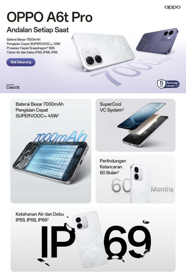 [BAIM APPROVED] OPPO A6t Pro 8GB/128GB Online Exclusive Smartphone [Snapdragon 685, 70000mAh Large Battery 45W SUPERVOOC, IP69 Water & Dust Resistance]