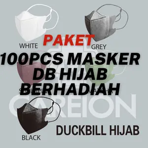 Ⓙ JS 2 BOX / 100PCS MASKER DUCKBILL JILBAB HIJAB 3 PLY Hitam Putih