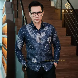 Kemeja Batik Pria Lengan Panjang Slimfit Premium Motif WIBISANA BIRU DONGKER Terlaris Atasan Baju Kondangan Cowok Casual Kantor Best Seller Baju Fit Cowok Katun Kerja Formal