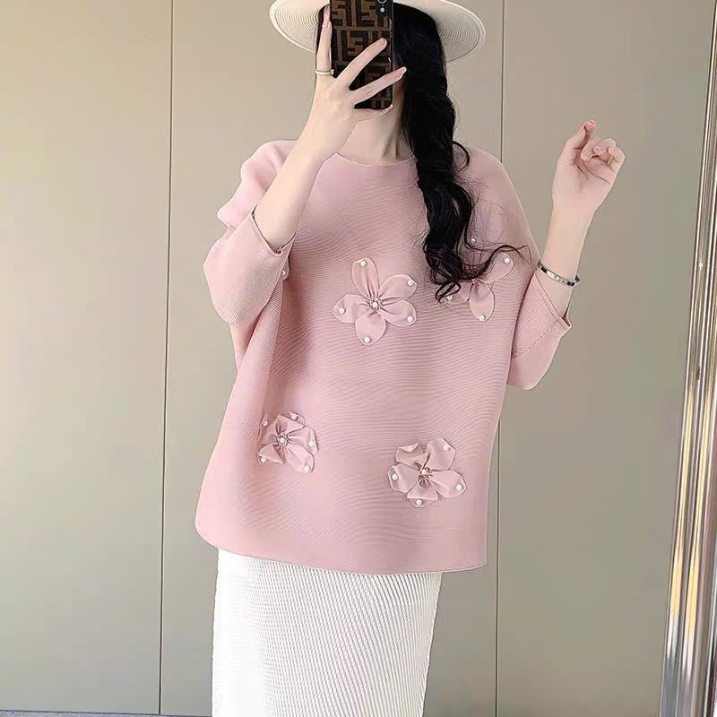 Áo thun tay lỡ chất thun lò xo dập ly cao cấp Thiết kế dáng suông dài freesize đến 80kg - 55KG.LINH