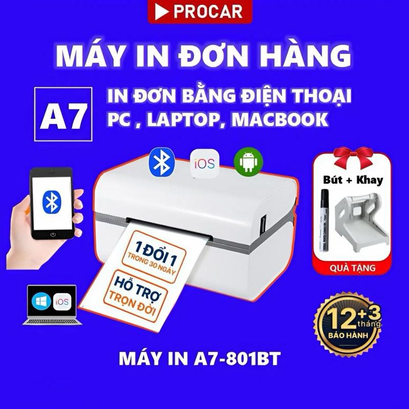 Máy in đơn hàng Bluetooth 801BT khổ A7-75x100mm, In nhiệt Không dùng mực, in đơn các sàn TMĐT bằng Điện thoại, Máy tính, In tem nhãn. BH 15 tháng